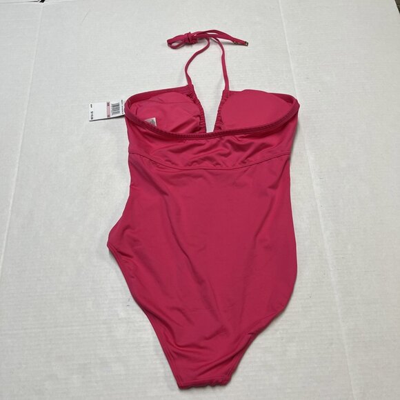 Michael Kors Swimsuit Womens 10 Electric Pink One Piece Double Keyhole Halter - Picture 6 of 6